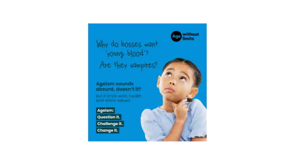 A blue background with a picture of a child looking quizzical and text saying why do bosses want young blood? Are they vampires?